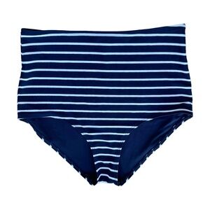 Aerie Swim retro Hi-Rise Bikini Brief Bottom Navy Blue White Stripe medium NWOT